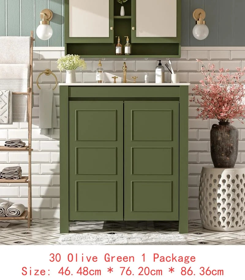 Bathroom Vanity Set With Double Ceramic Sinks And Soft-Close Doors