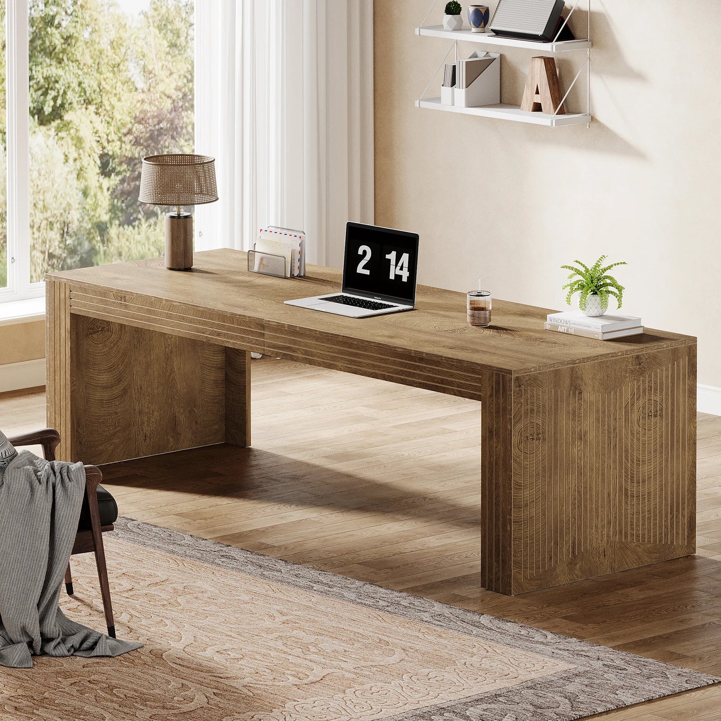 Tribesigns Desk Extra Long Two Person Wooden Home Office