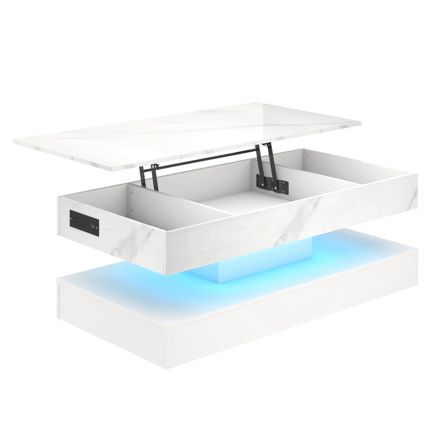 QiaoShiRen Coffee Table With LED Lighting And Open Shelf