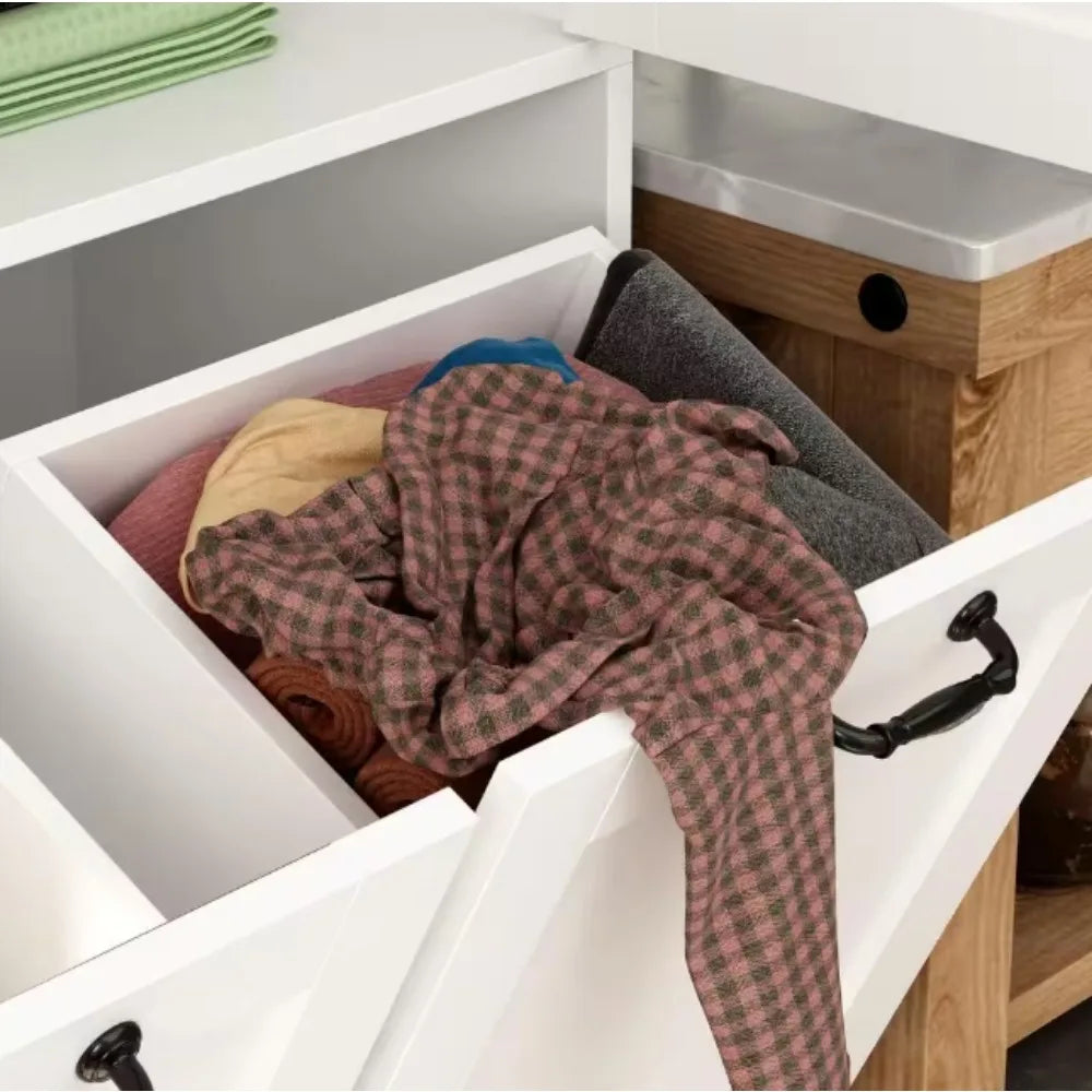 Linen Cabinet Freestanding Wood With Flip Storage For Clothes