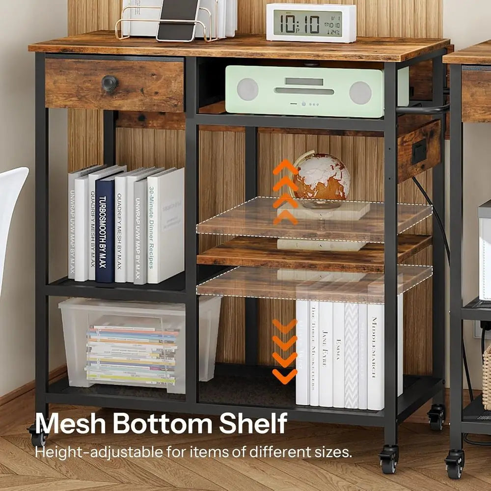Kitchen Island With Power Outlet, Portable Rolling Cart