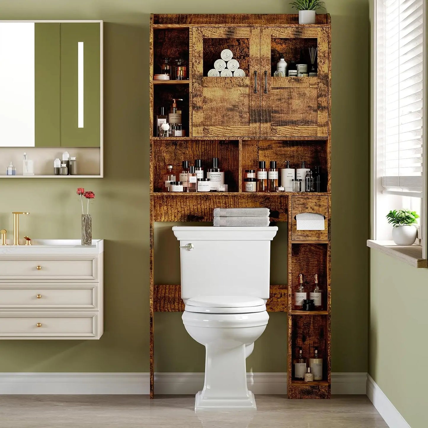 HiMISS Over Toilet Storage Cabinet Glass Door Modern Organizer