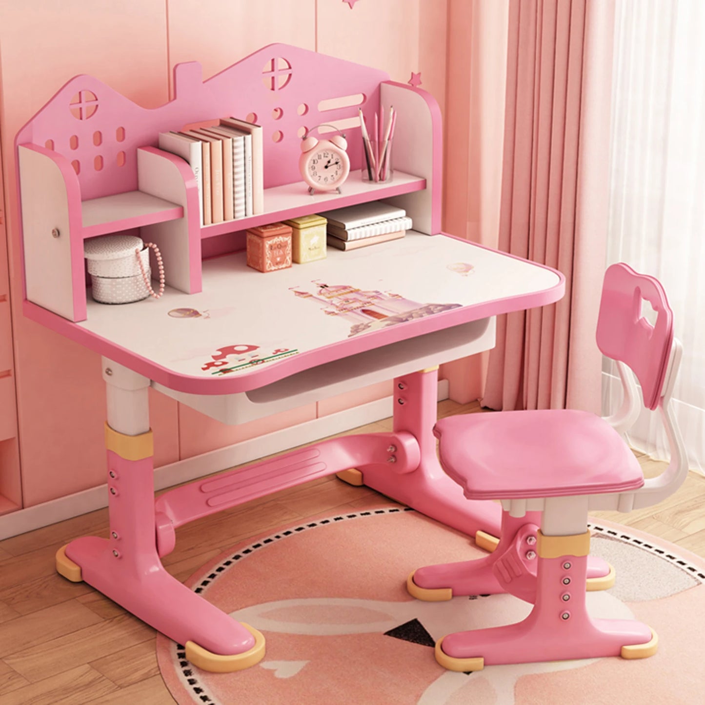 Office Desk And Chair Set Height-Adjustable For Home Use