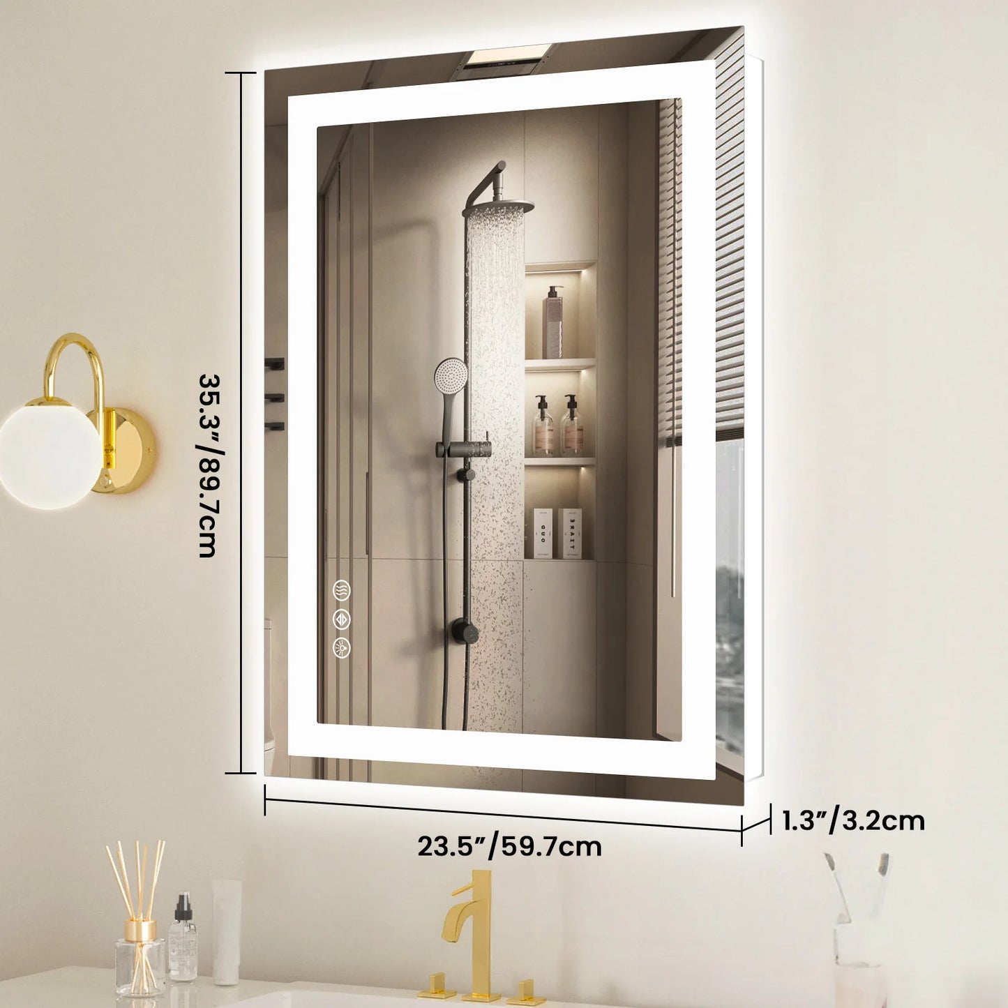 JHK LED Backlit Vanity Mirror With Memory Function And Tempered Glass