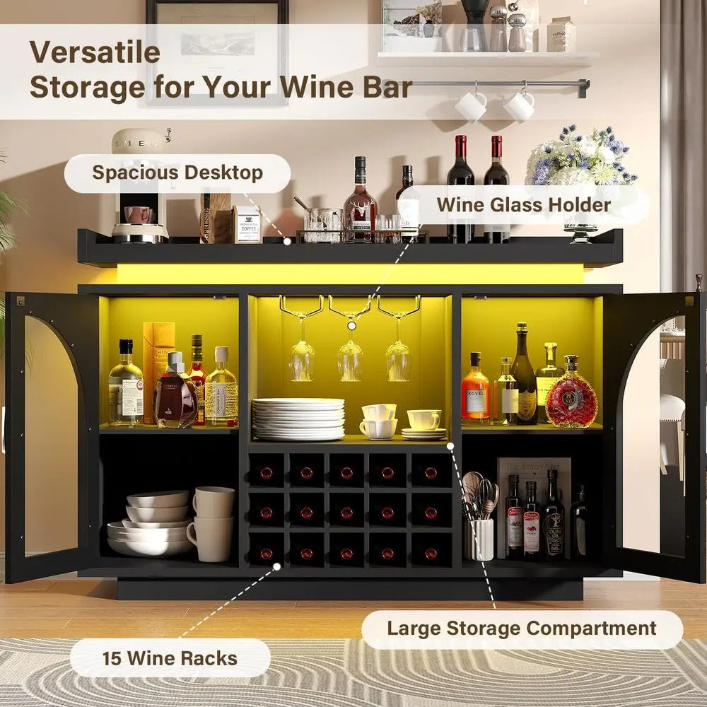 Wine Bar Cabinet Engineered Wood With Power Outlet