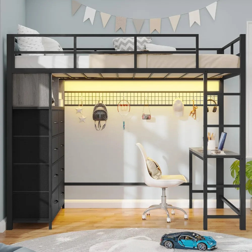Twin Loft Bed Metal Frame Durable For Small Rooms Compact
