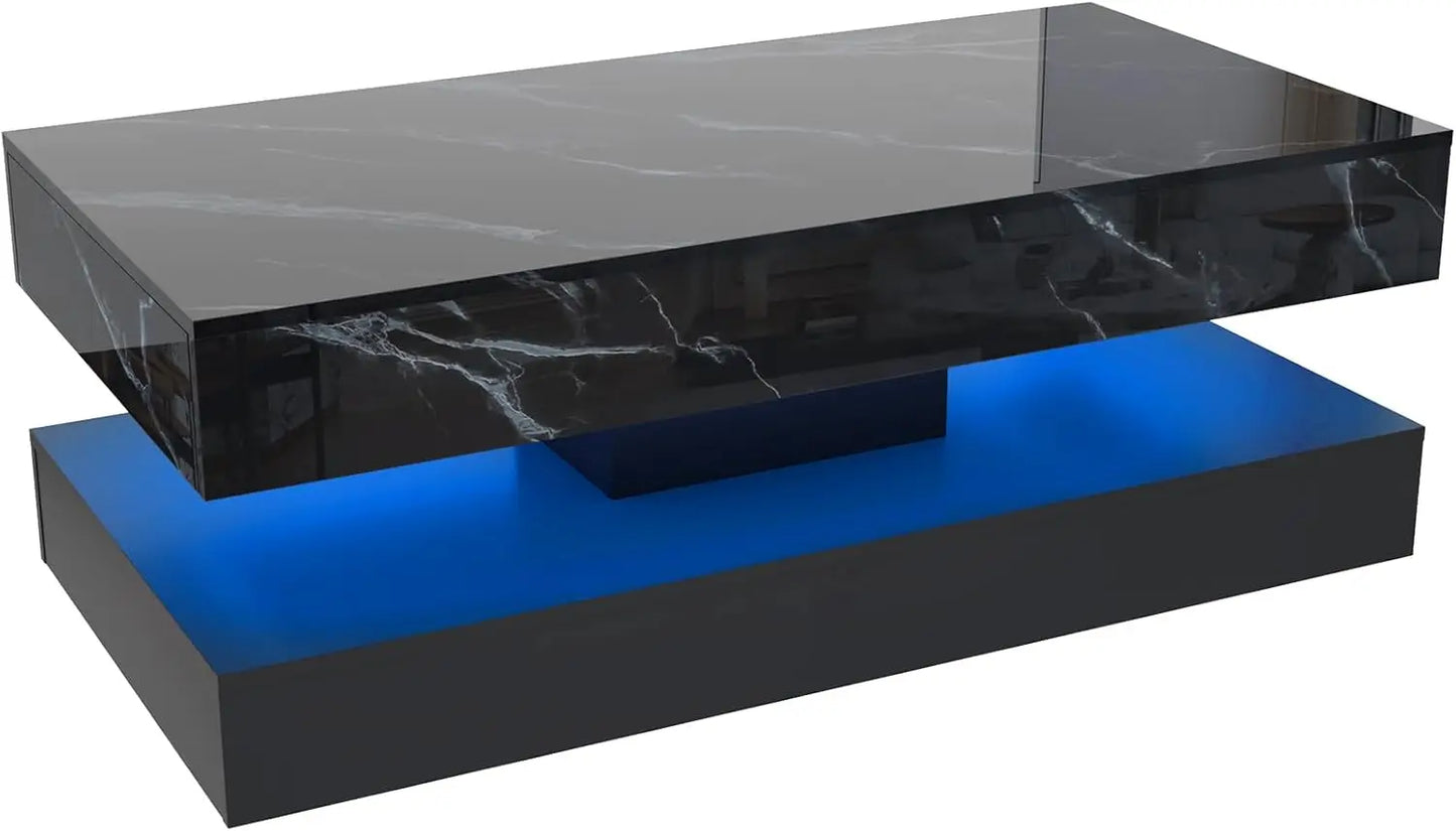QiaoShiRen Coffee Table With LED Lights, Dual Storage Drawers