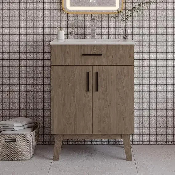Bathroom Vanity With Sink, Modern Wood Cabinet, Two Soft-Close Doors