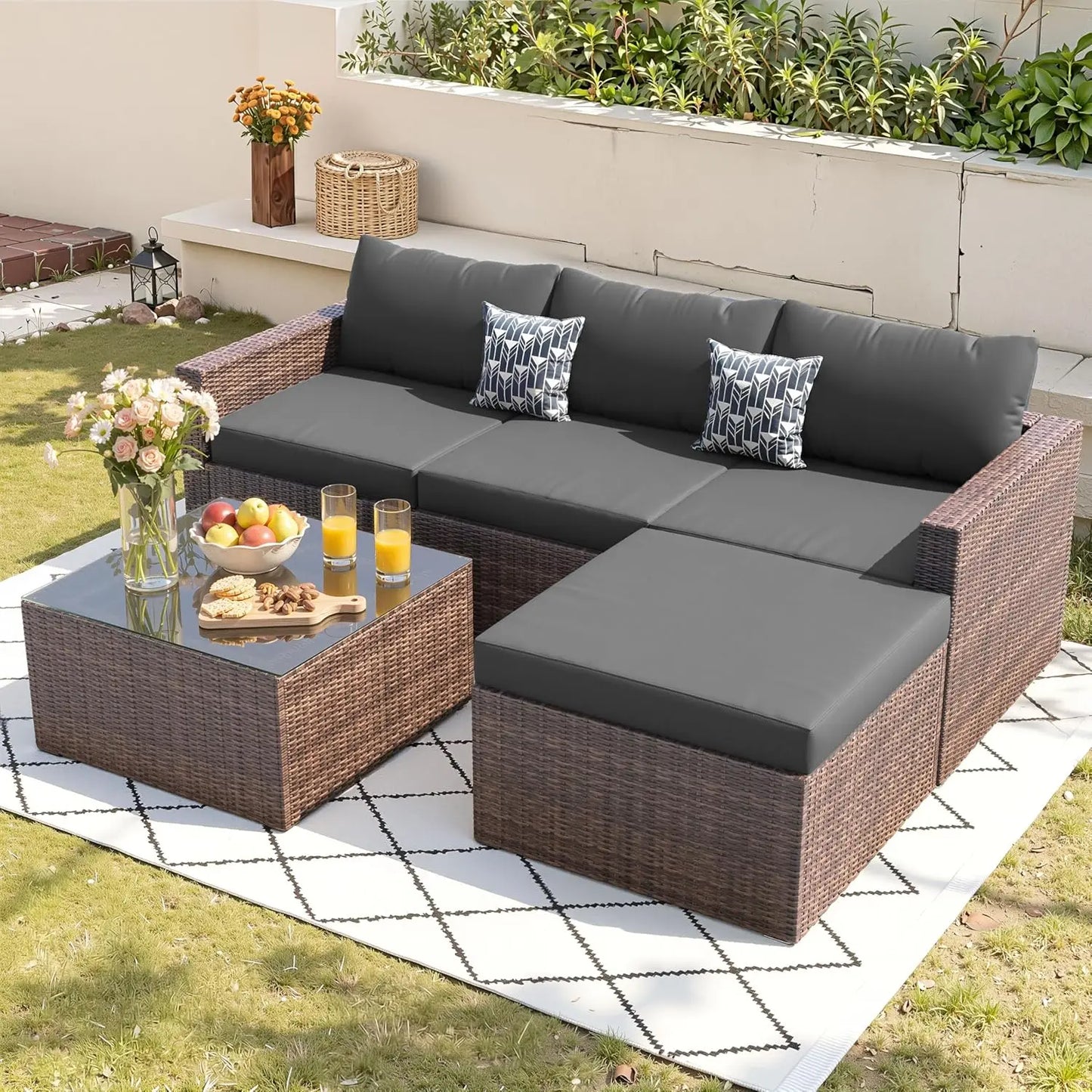 Patio Sectional Sofa With All Weather Wicker Outdoor
