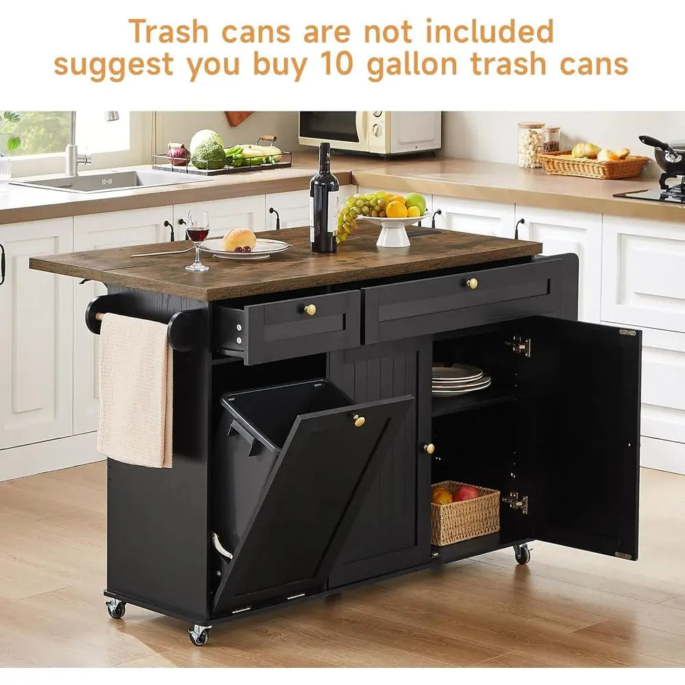 LISM Kitchen Island With Power Outlet And Drop Leaf