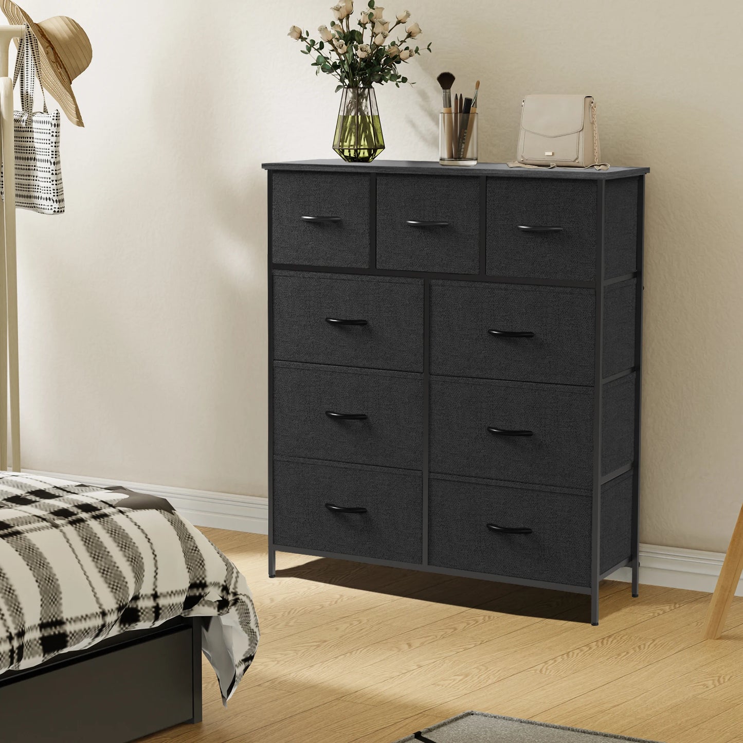 JHK Dresser With 9 Fabric Storage Drawers For Bedroom