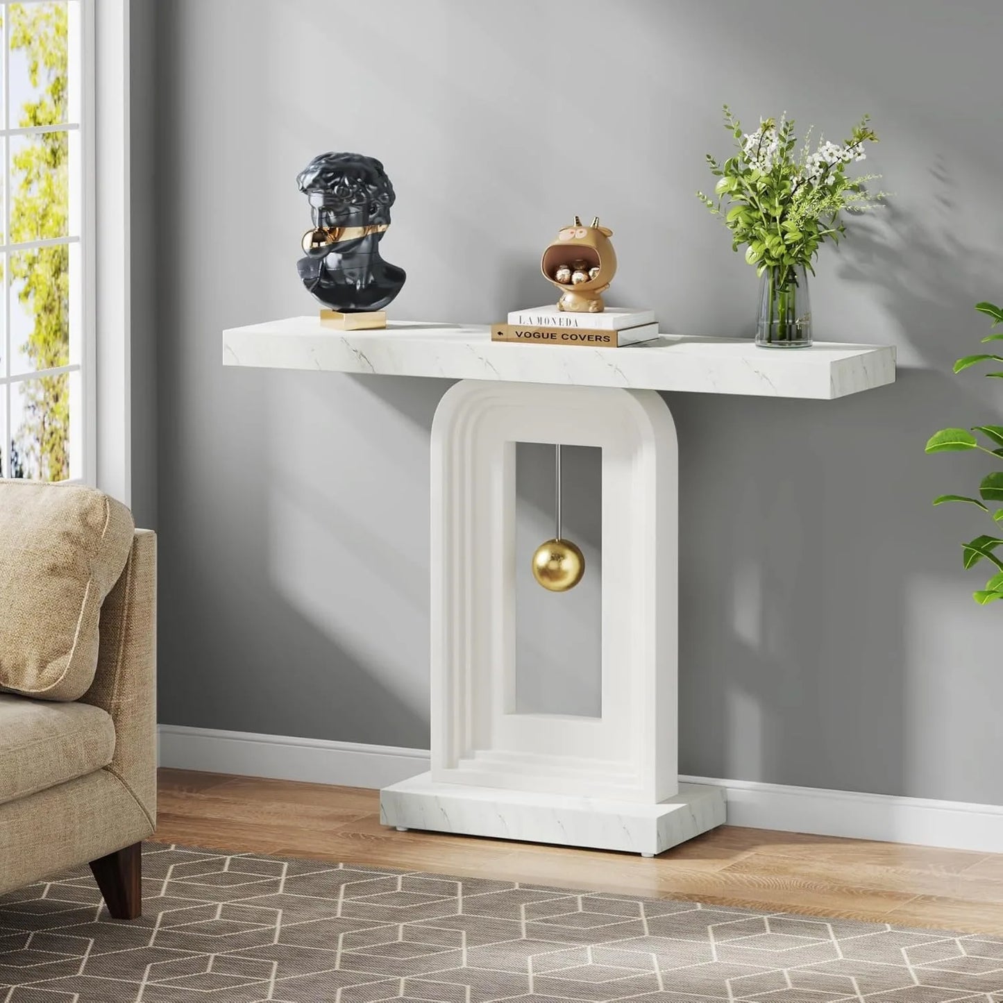 Little Tree Modern Console Table With Faux Marble Top