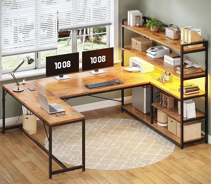 L Shaped Desk With Power Outlet For Home Office Setup