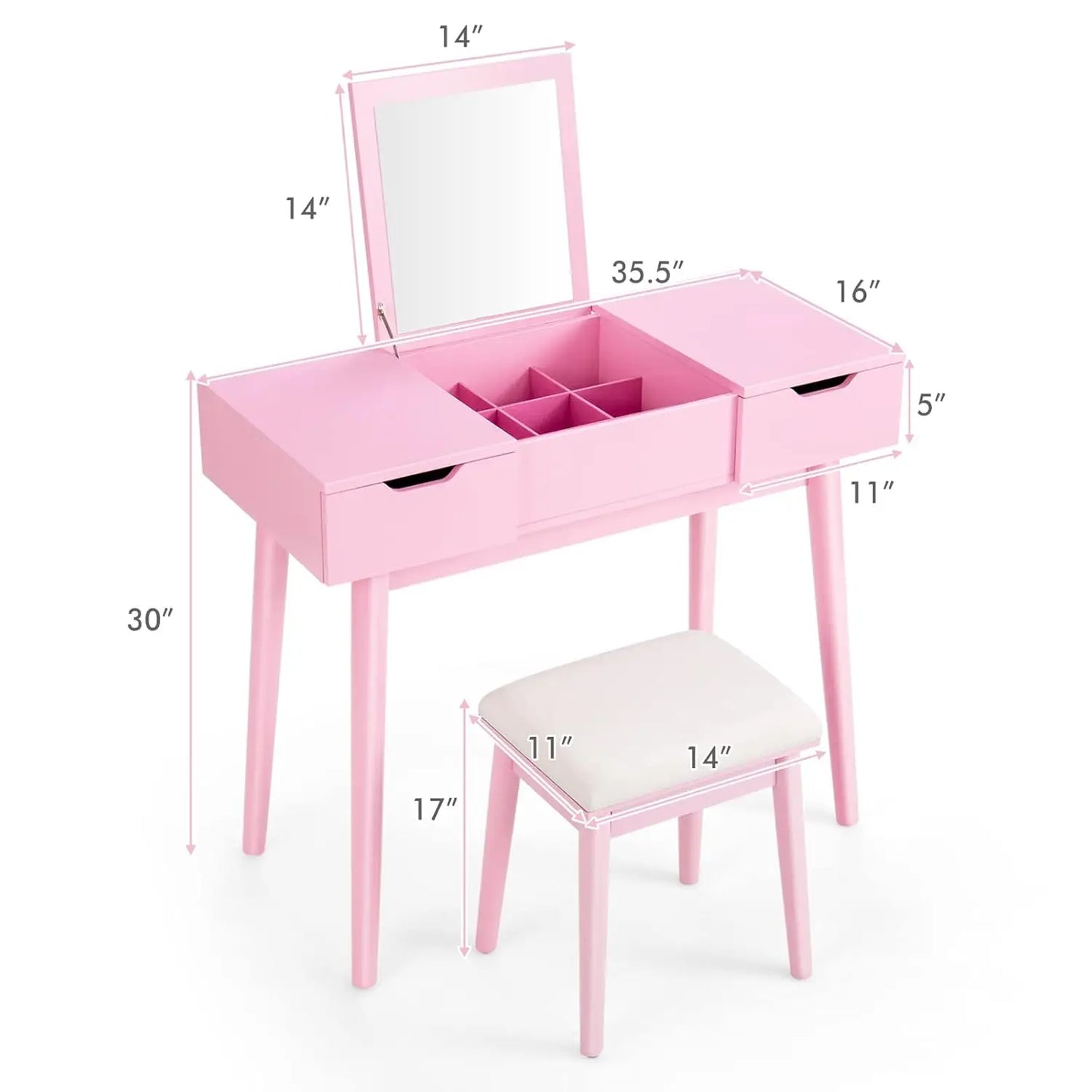 Vanity Set Flip Top Mirror Desk For Makeup Organization