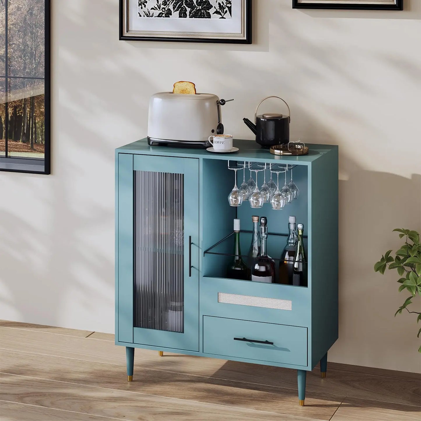 HiMISS Wine Bar Cabinet Tempered Glass Door For Living Room