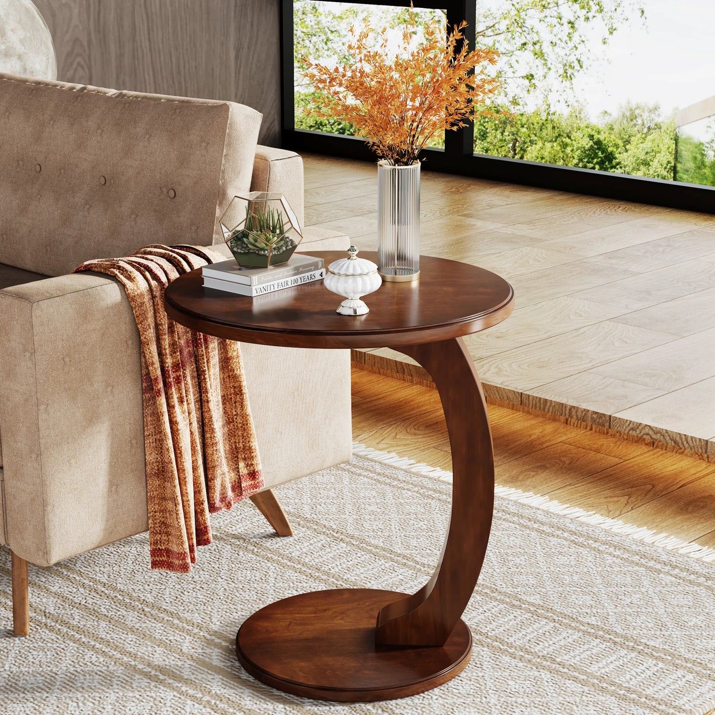 Tribesigns Round End Table Mid-Century Living Room