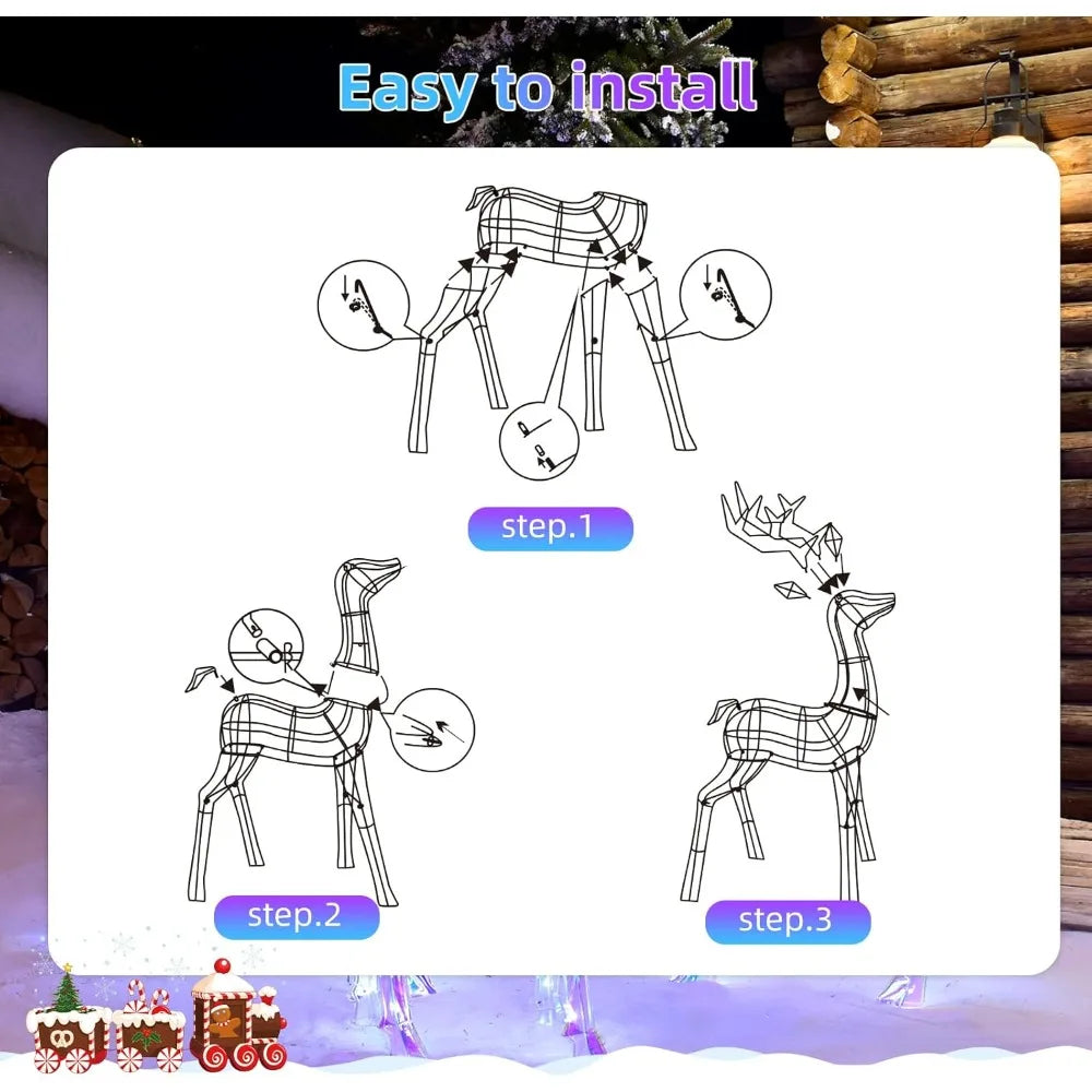 XMSJ Outdoor Christmas Reindeer Family 3-Piece Lighted Set