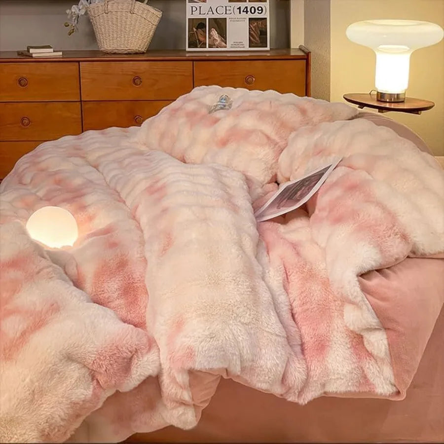 Duvet Cover Set Plush Shaggy Reversible Winter Bedding