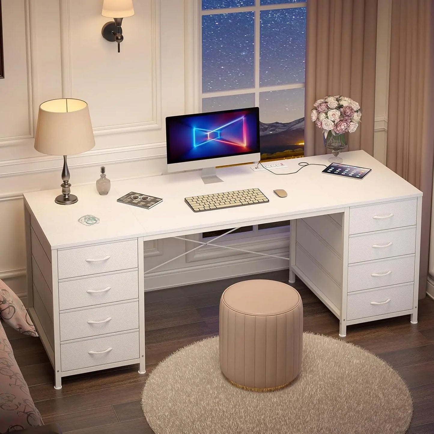 NONEDesk Computer Desk 8 Drawer Storage For Home Office