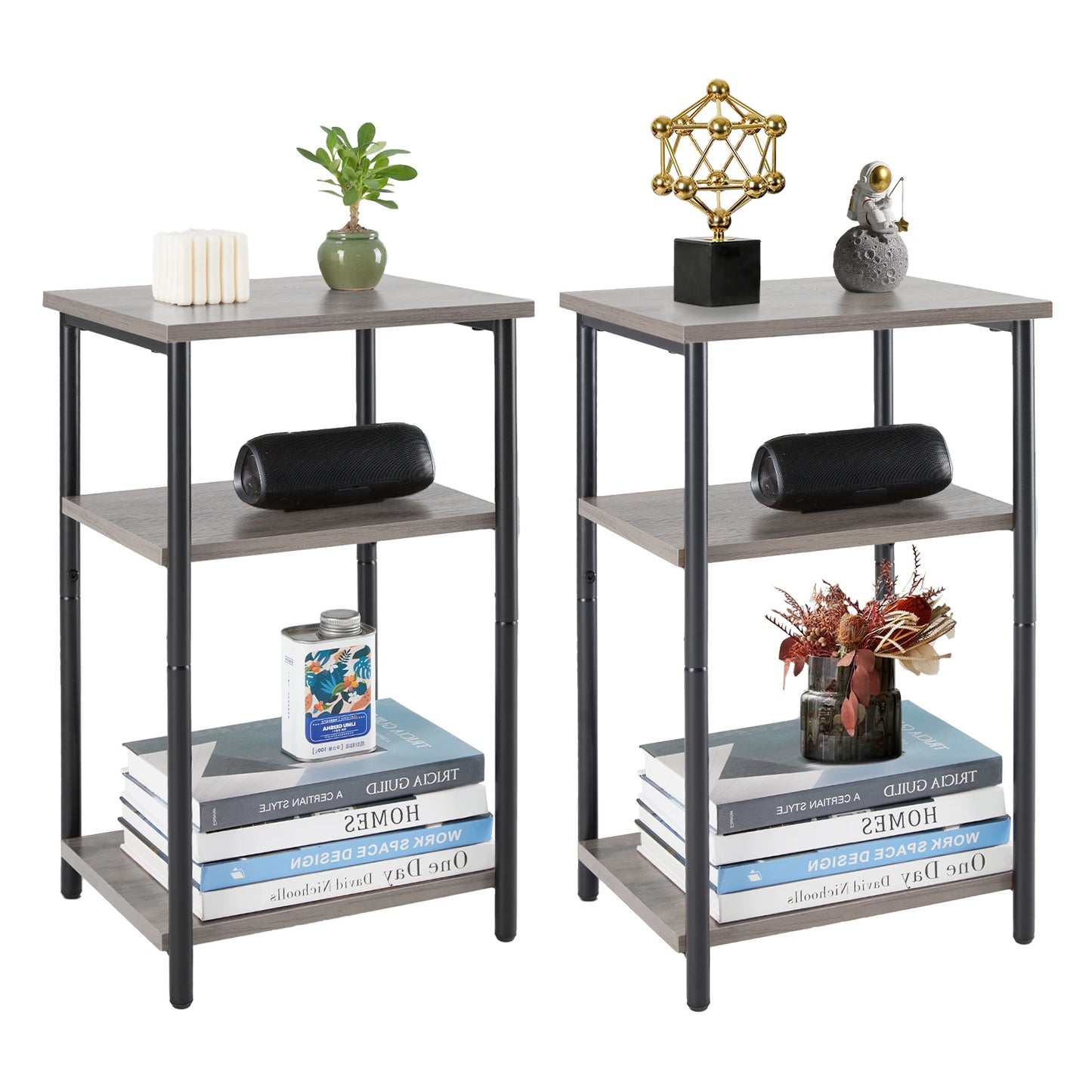 JHK End Table Three-Tier Steel Frame with Adjustable Feet Space-Saving
