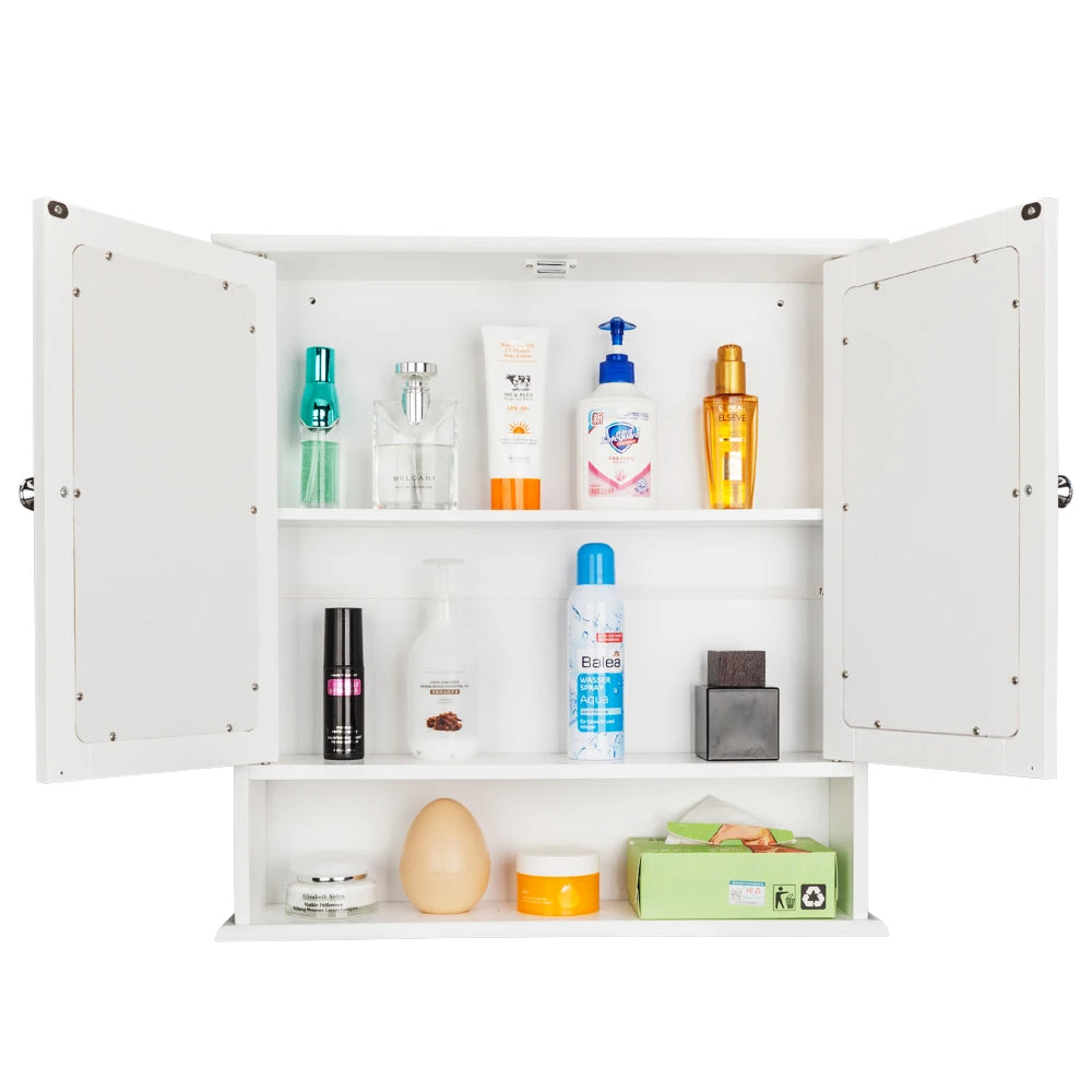 Mirror Cabinet Dual Door Wall Mounted Bathroom Shelf