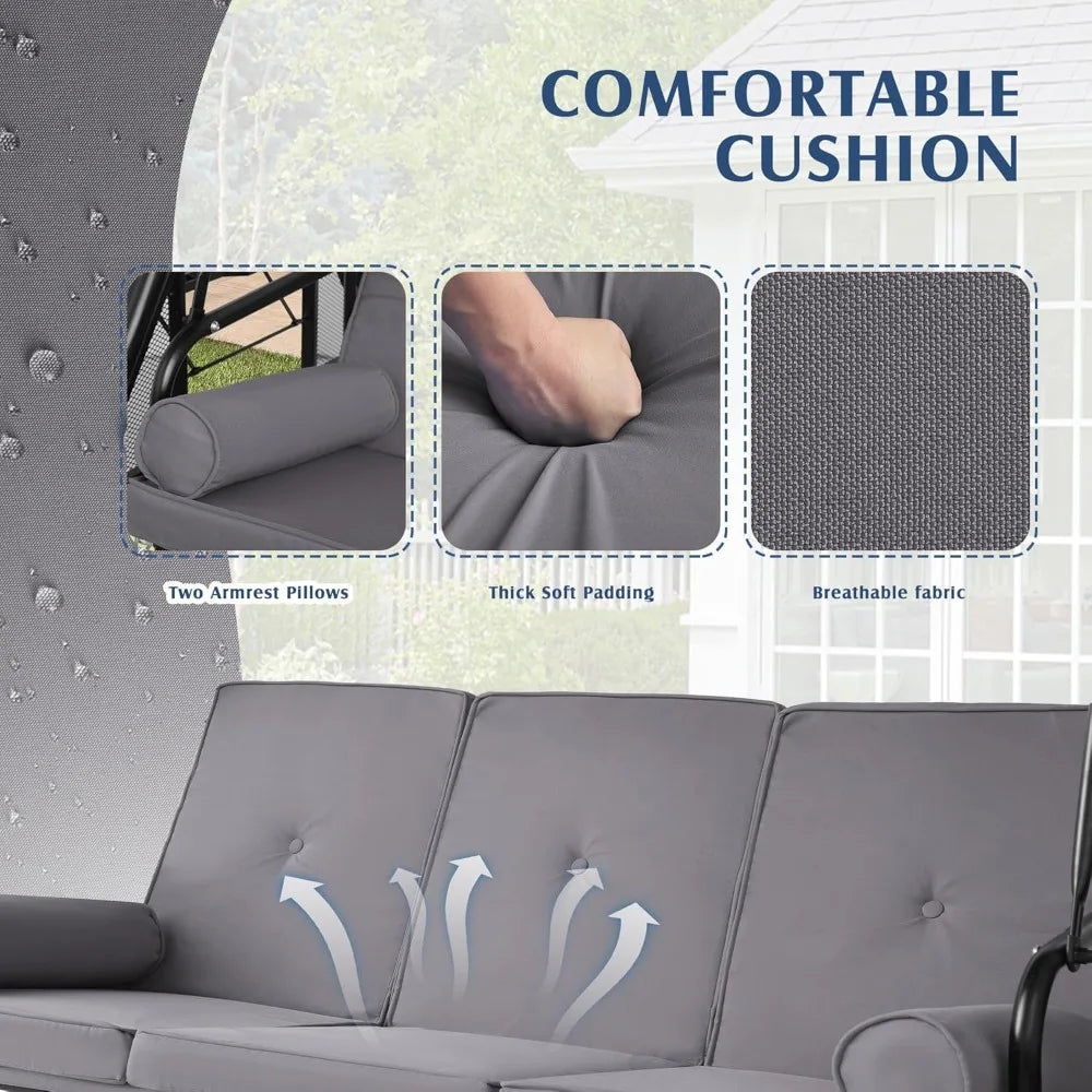 Porch Swing With Canopy And Stand In Powder Coated Metal