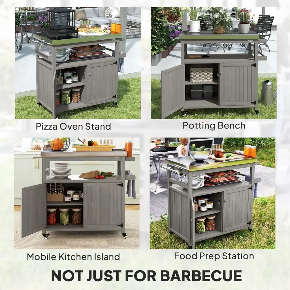 Outdoor Grill Cart With Stainless Steel Top And Storage