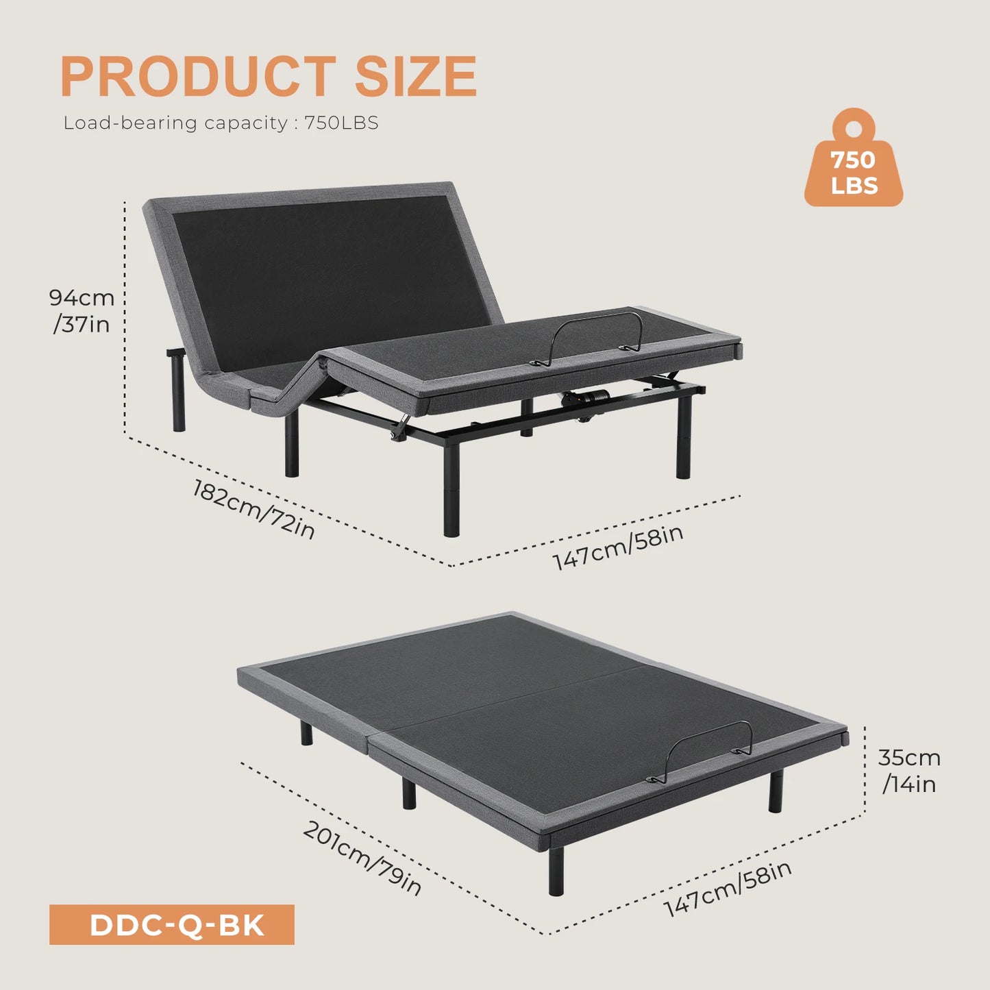 JHK Bed Frame With USB Ports For Sleep Health Comfort