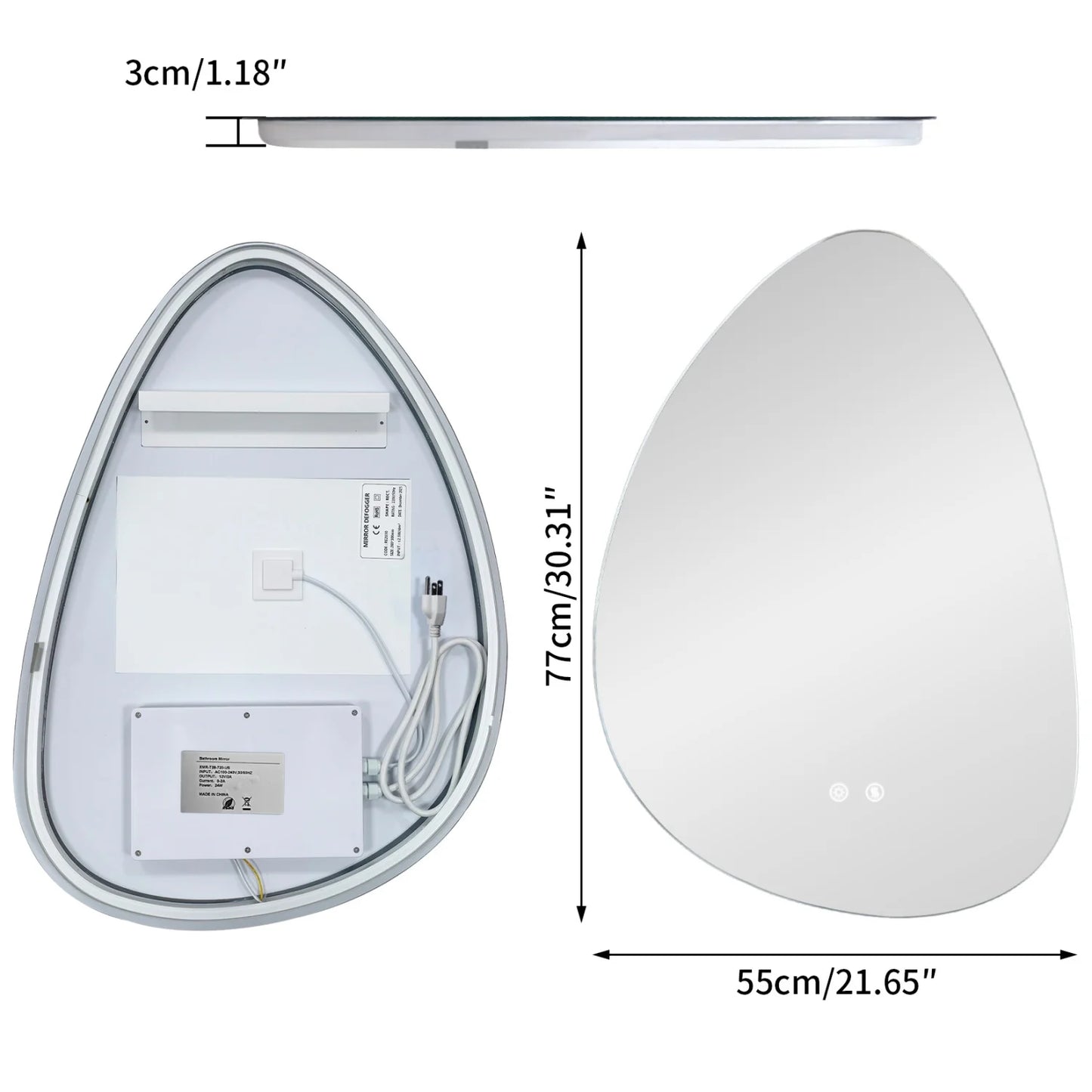 Bathroom Mirror Frameless LED Anti Fog Simple Wall Mount