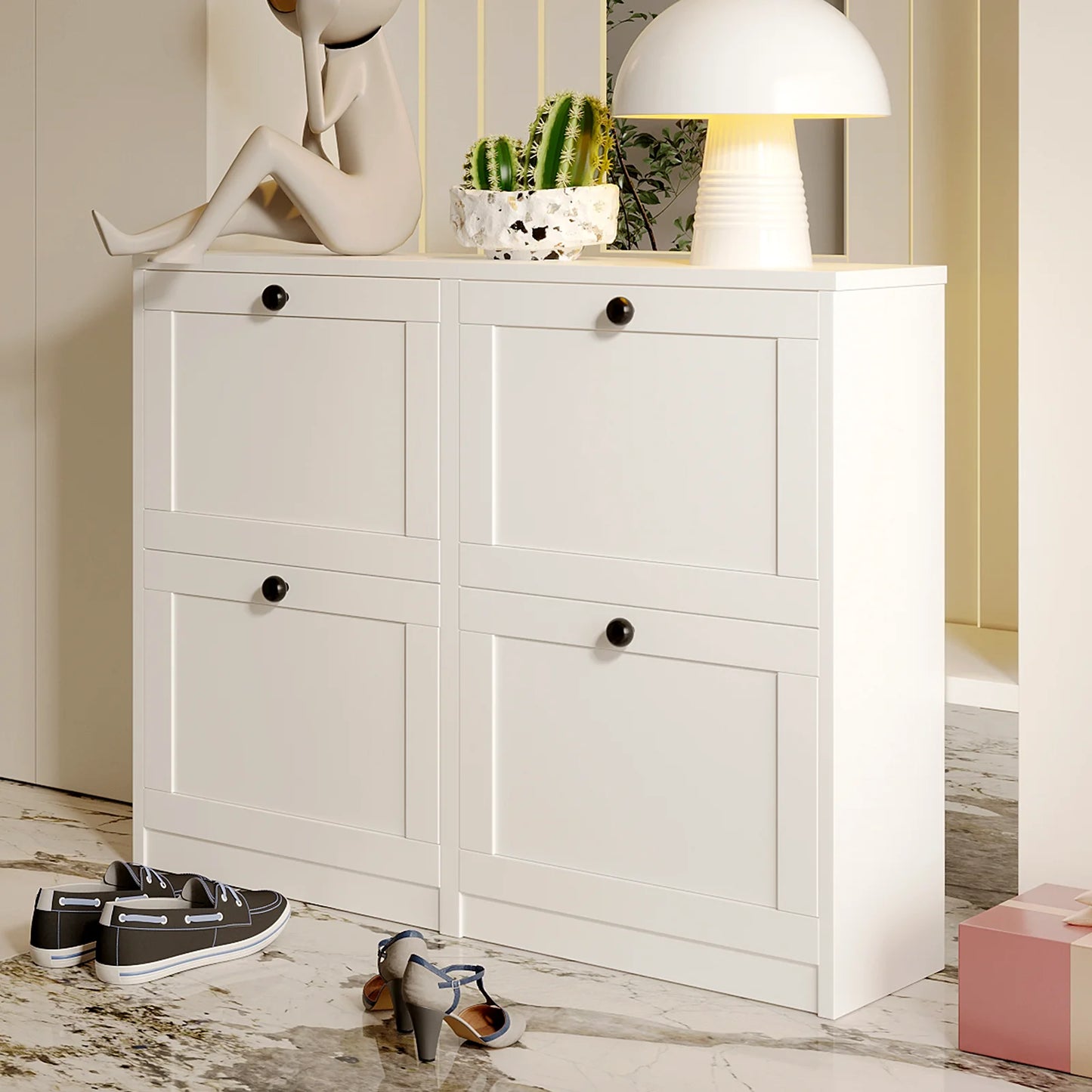 VOWNER Shoe Cabinet With Flip Drawers And Adjustable Shelf