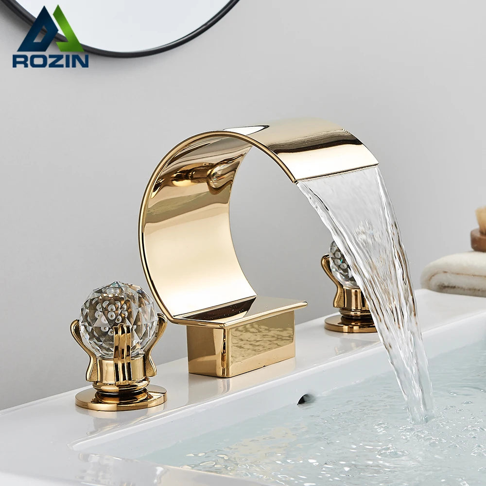 Rozin Waterfall Basin Faucet With Crystal Handles Widespread