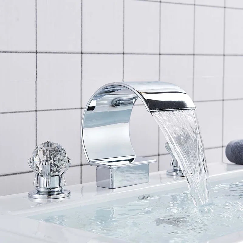 Rozin Waterfall Basin Faucet With Crystal Handles Widespread