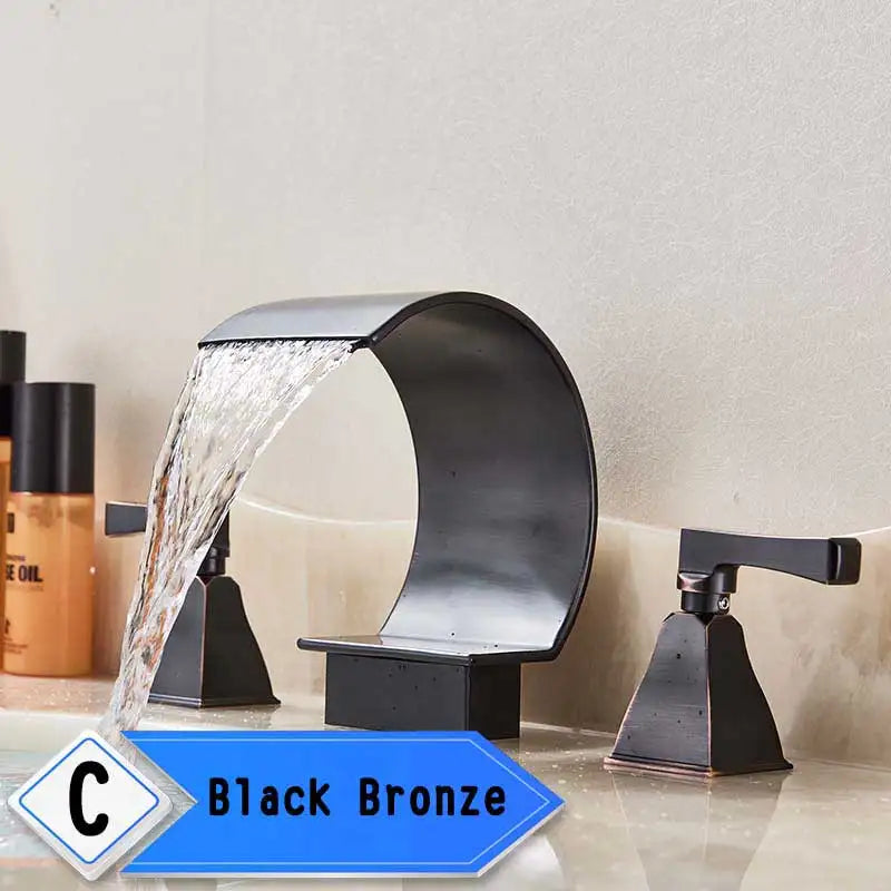 Rozin Waterfall Basin Faucet With Crystal Handles Widespread