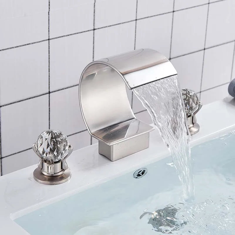 Rozin Waterfall Basin Faucet With Crystal Handles Widespread