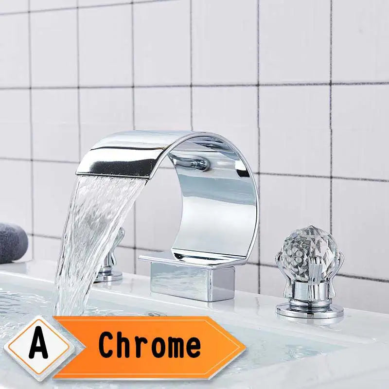 Rozin Waterfall Basin Faucet With Crystal Handles Widespread