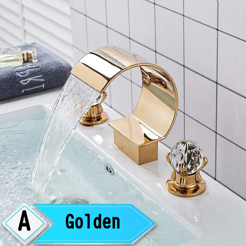 Rozin Waterfall Basin Faucet With Crystal Handles Widespread