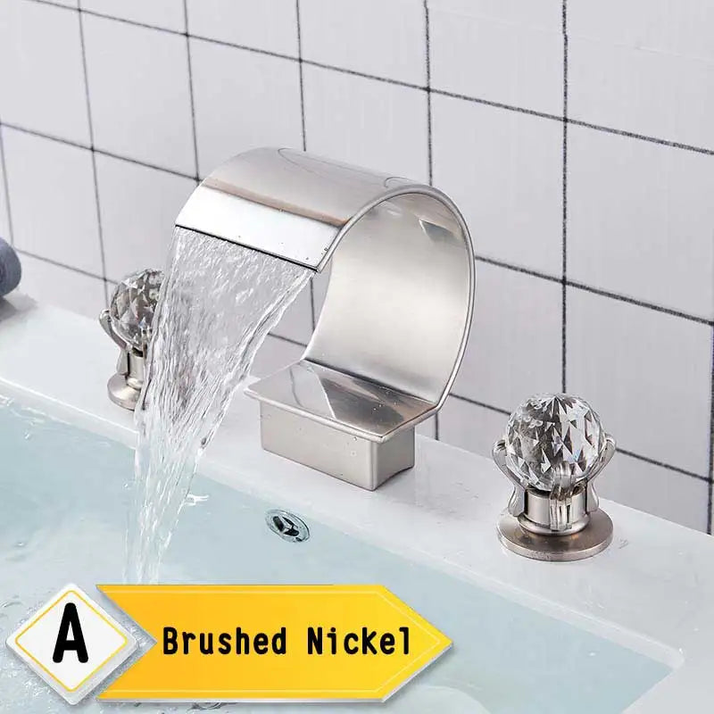 Rozin Waterfall Basin Faucet With Crystal Handles Widespread