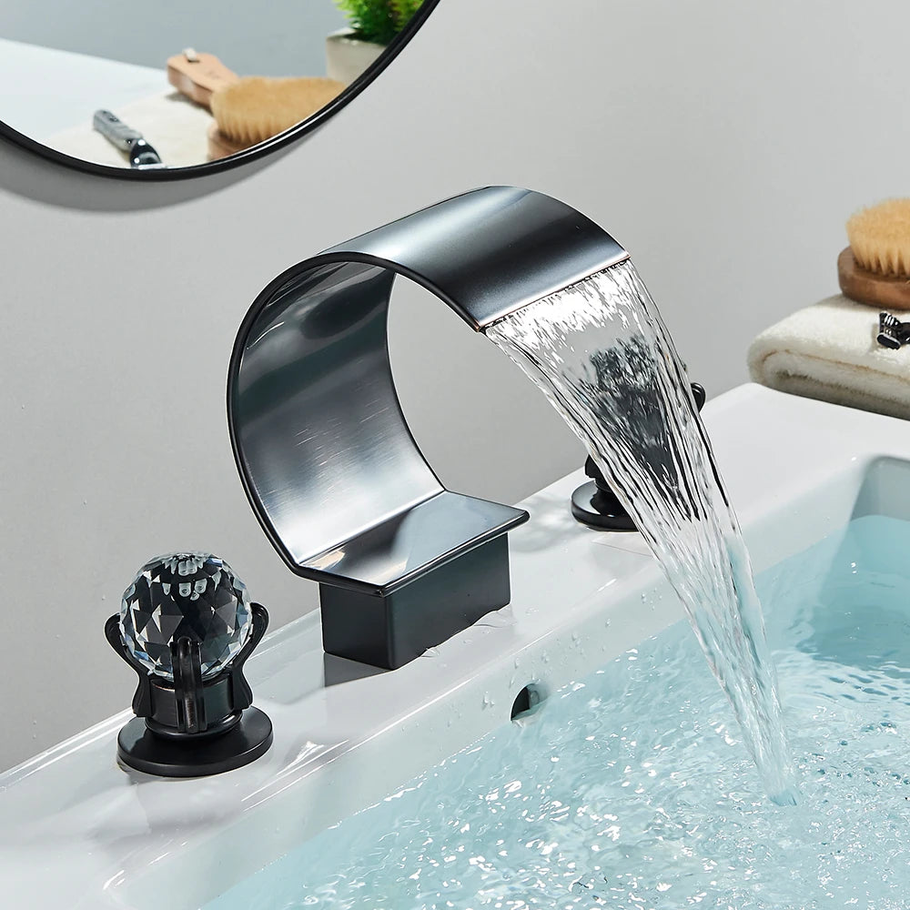 Rozin Waterfall Basin Faucet With Crystal Handles Widespread