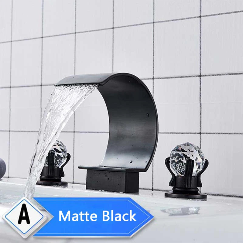 Rozin Waterfall Basin Faucet With Crystal Handles Widespread