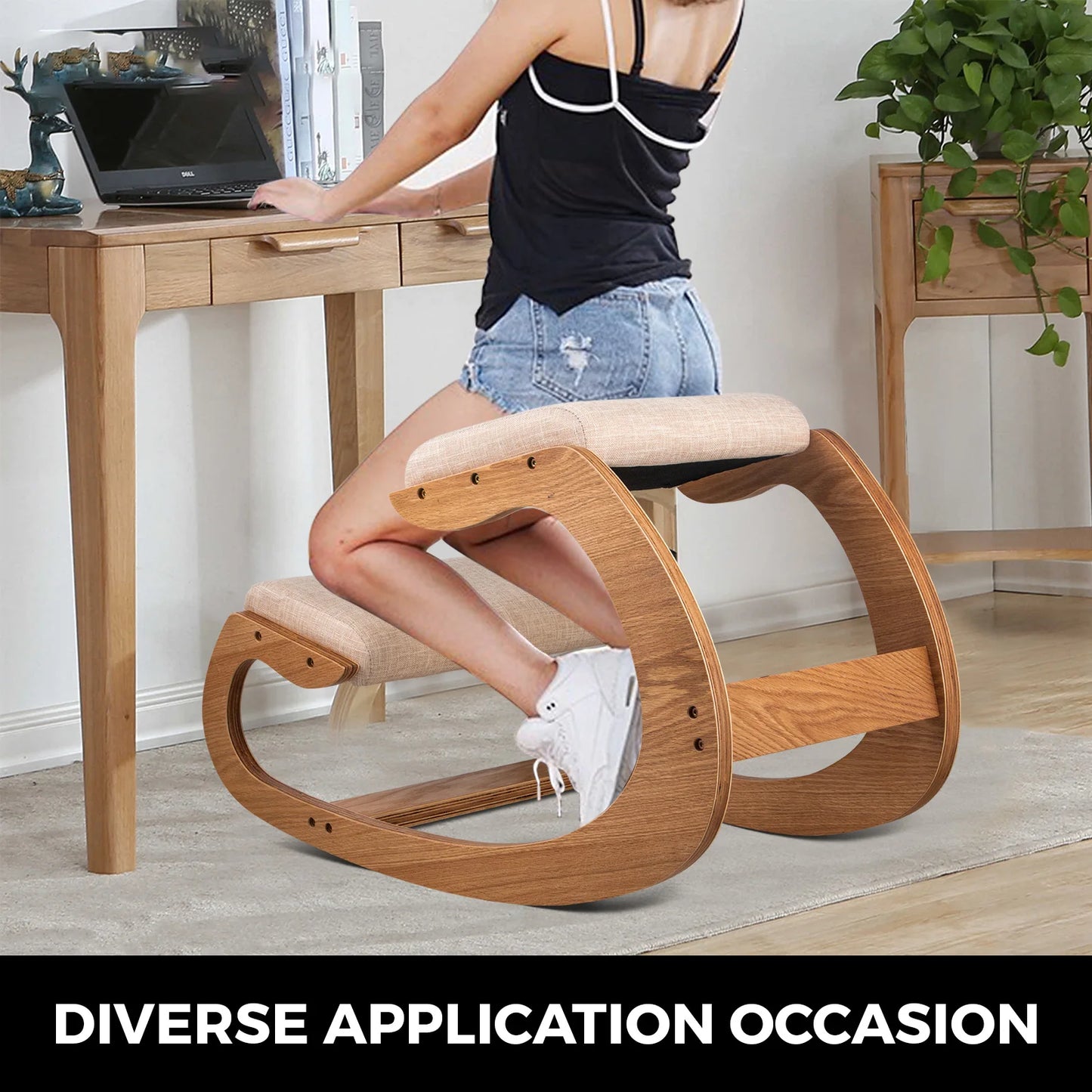 SucceBuy Kneeling Chair Wood With Thick Cushion For Home Office