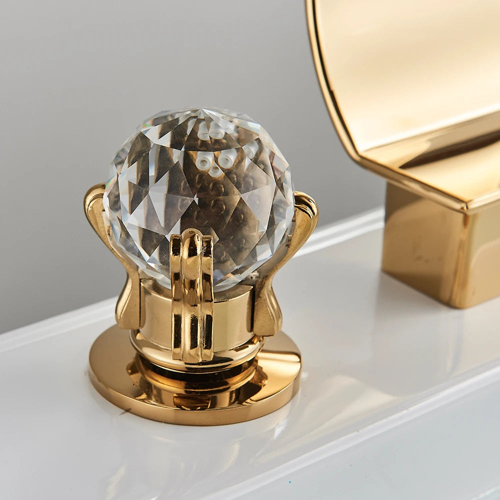 Rozin Waterfall Basin Faucet With Crystal Handles Widespread