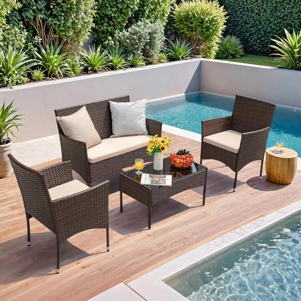 Outdoor Patio Furniture Set Rattan Wicker 4-Piece for Garden