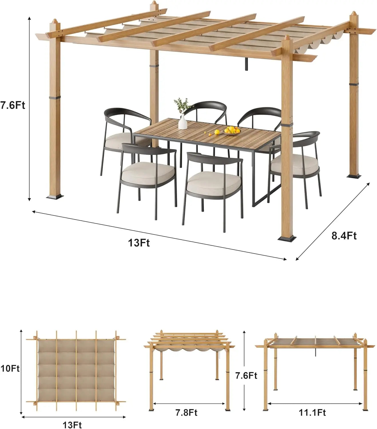 HiMISS Pergola Retractable Canopy Aluminum Alloy Frame