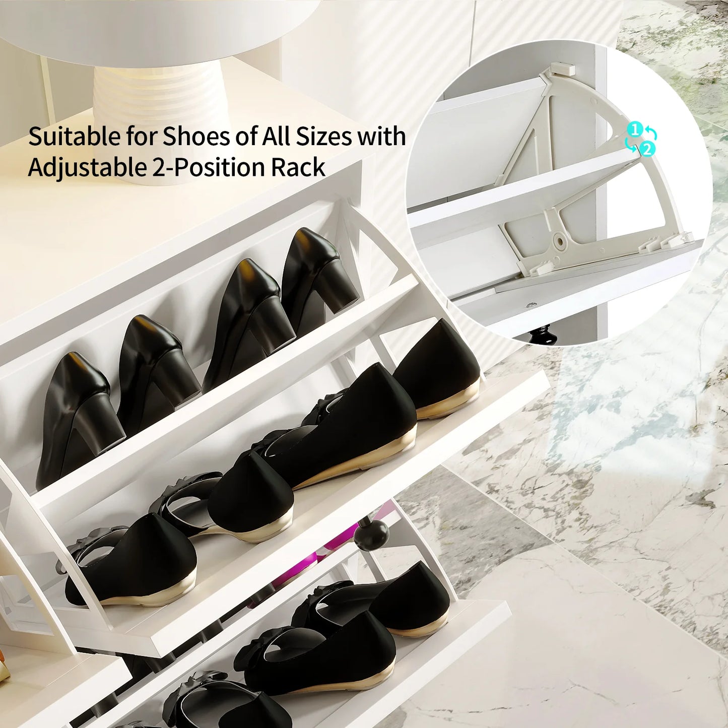 VOWNER Shoe Cabinet With Flip Drawers And Adjustable Shelf