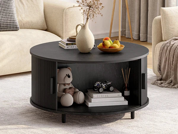 Round Coffee Table With Hidden Storage Sleek Modern Finish