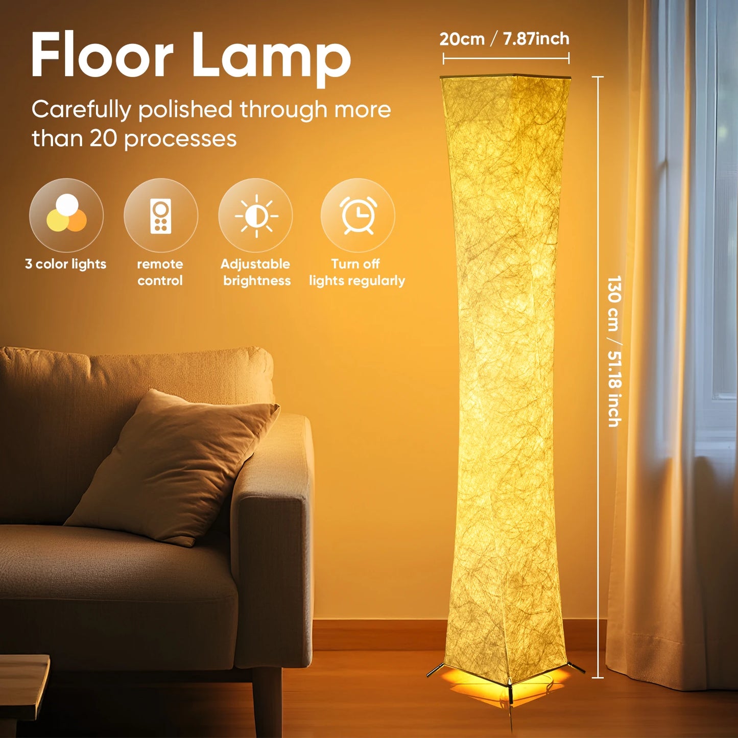 Floor Lamp Soft Light With Tyvek Fabric Shade, 3000K LED