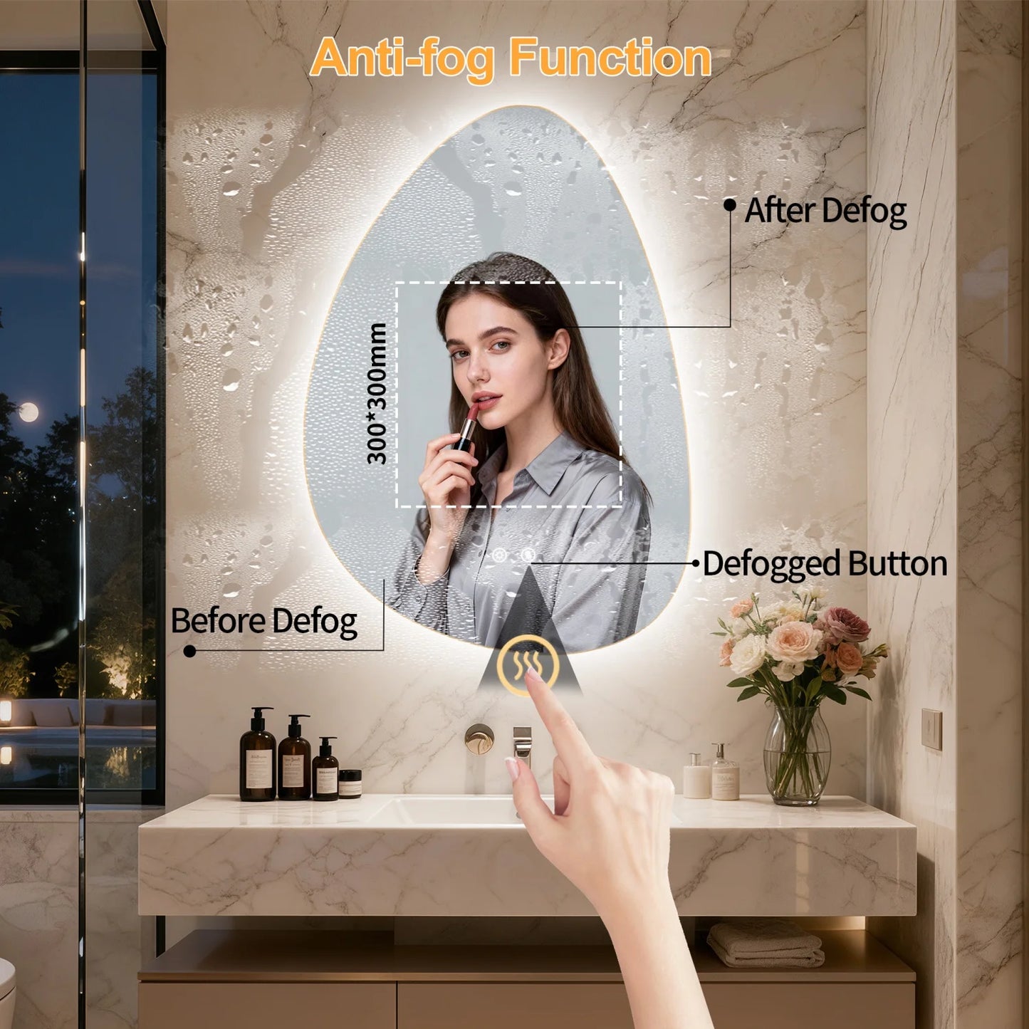 Bathroom Mirror Frameless LED Anti Fog Simple Wall Mount