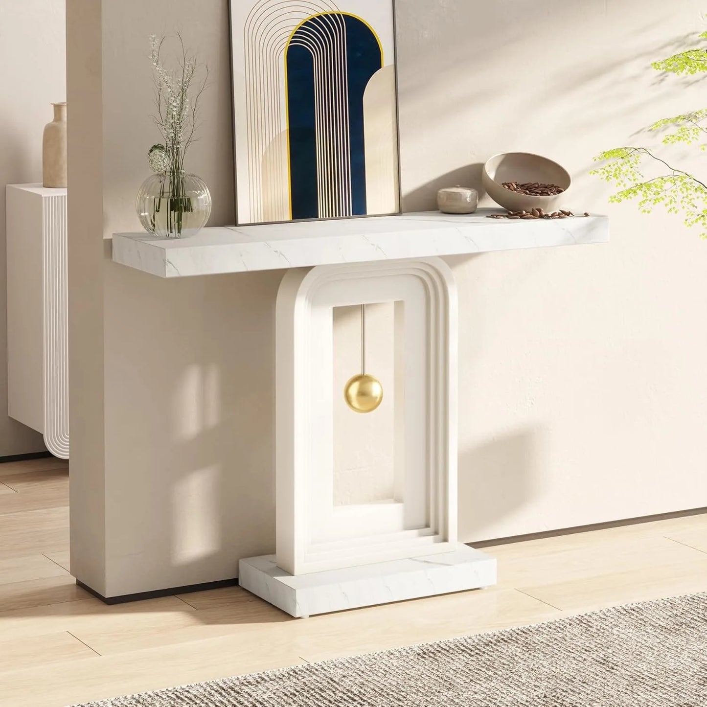 Little Tree Modern Console Table With Faux Marble Top