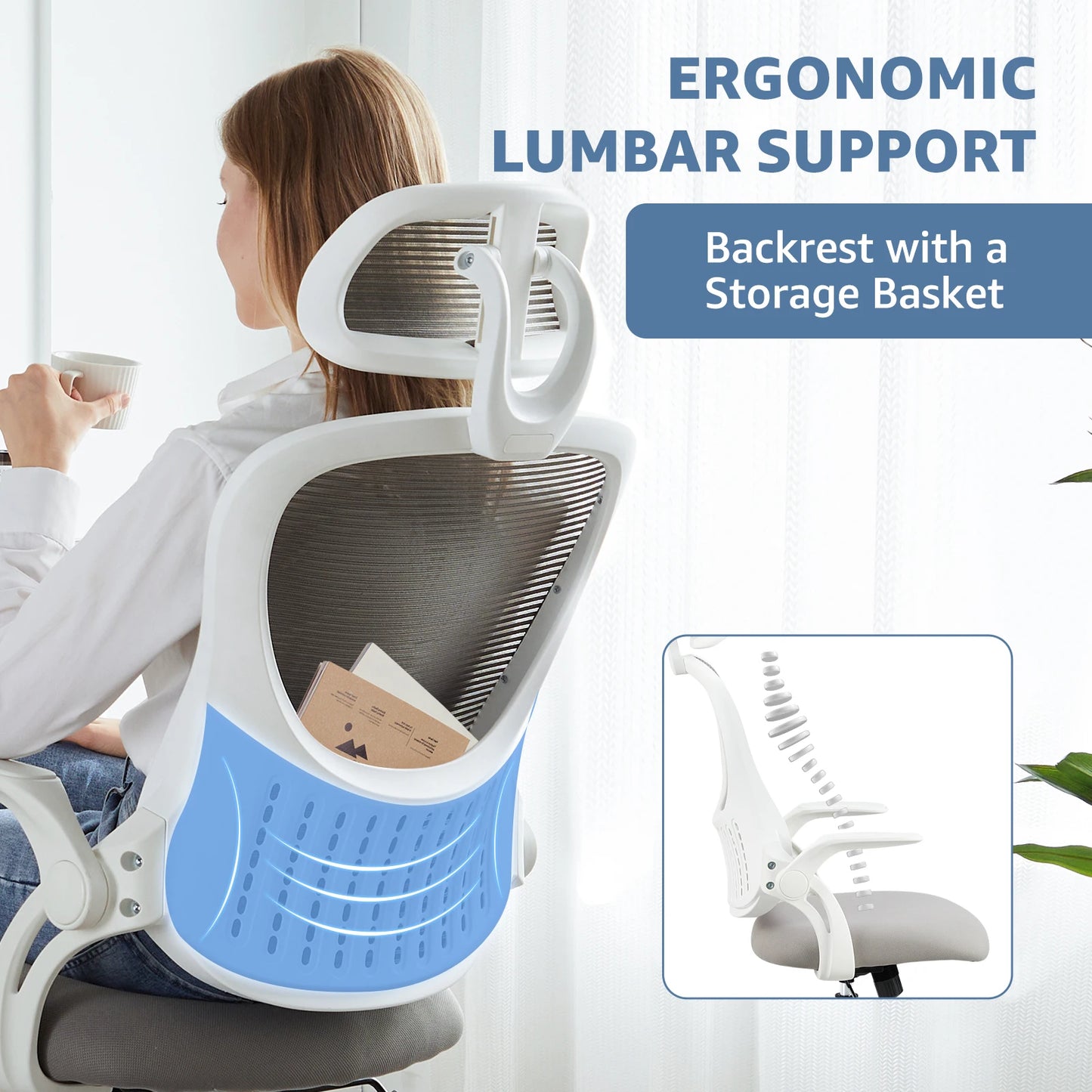 JHK Mesh Ergonomic Office Chair With Flip Up Armrests