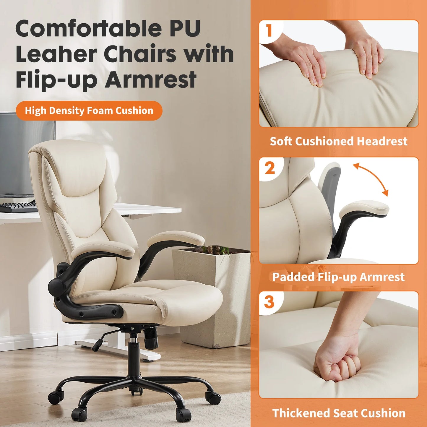 JHK Office Chair Flip-Up Arms for All-Day Comfort Durable